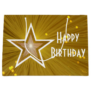 Sacola Para Presentes Grande Impressão de Estrela Dourada Feliz Aniversário B