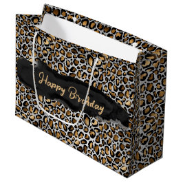 Sacola Para Presentes Grande Impressão de Leopardo Metálico Glam - Aniversário