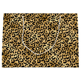 Sacola Para Presentes Grande Impressão de leopardo preto e dourado, impressão d