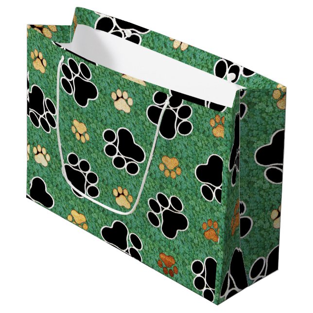 Sacola Para Presentes Grande Impressão de mão branca e verde (Frente inclinada)