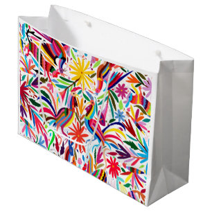 Sacola Para Presentes Grande Impressão de Otomi Colorido, Padrão Floral/Anima