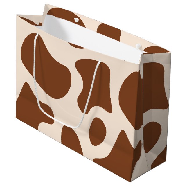 Sacola Para Presentes Grande Impressão de vaca rosa e castanha (Frente inclinada)