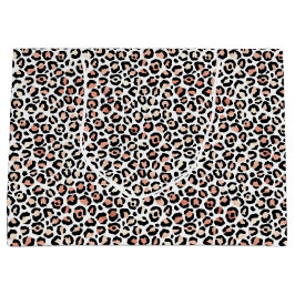 Sacola Para Presentes Grande Impressão do Leopardo Branco Preto e Rosa         