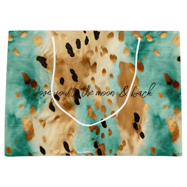 Sacola Para Presentes Grande Impressão Dourada Turquesa Black Animal (Frente)