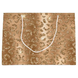 Sacola Para Presentes Grande Impressão Leopardo com Glitter Dourada