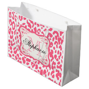 Sacola Para Presentes Grande Impressão Leopardo Rosa