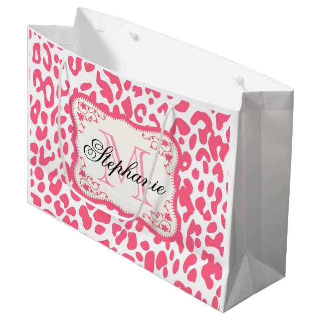 Sacola Para Presentes Grande Impressão Leopardo Rosa (Frente inclinada)