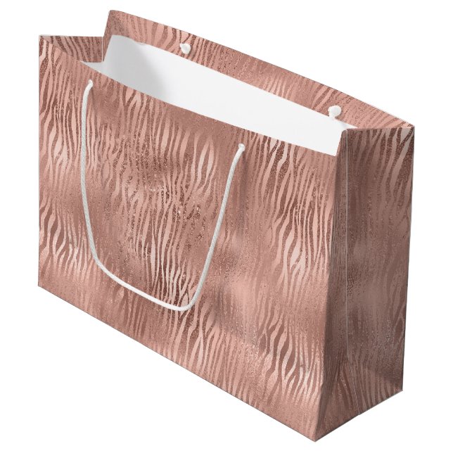 Sacola Para Presentes Grande Impressão Zebra rosa Dourada (Frente inclinada)