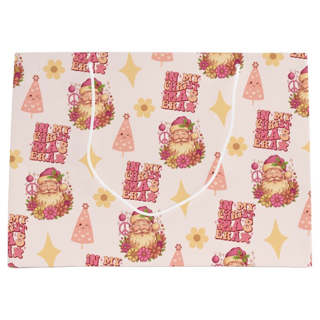 Sacola Para Presentes Grande In My Christmas Era Groovy Santa (Frente)