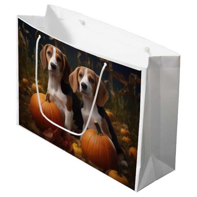 Sacola Para Presentes Grande Inglês Americano Foxhound Puppy Autumn Delight (Frente inclinada)