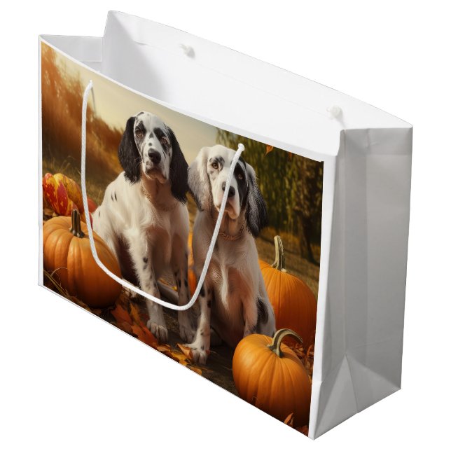 Sacola Para Presentes Grande Inglês Setter Puppy Autumn Delight Pumpkin (Frente inclinada)