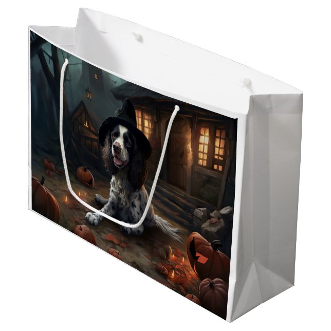 Sacola Para Presentes Grande Inglês Springer Spaniel Pumpkins Halloween Scary (Frente inclinada)