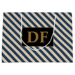 Sacola Para Presentes Grande Iniciais Personalizados - Bandas Azuis/Vanilla