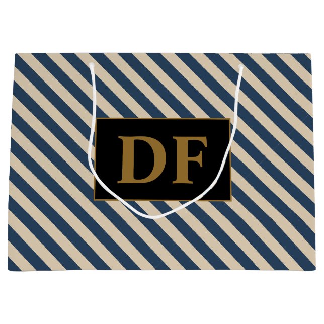 Sacola Para Presentes Grande Iniciais Personalizados - Bandas Azuis/Vanilla (Frente)