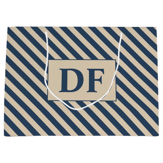 Sacola Para Presentes Grande Iniciais Personalizados - Bandas Azuis/Vanilla (Frente)