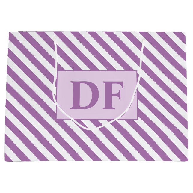 Sacola Para Presentes Grande Iniciais Personalizados - Linhas Roxas/Brancas (Frente)