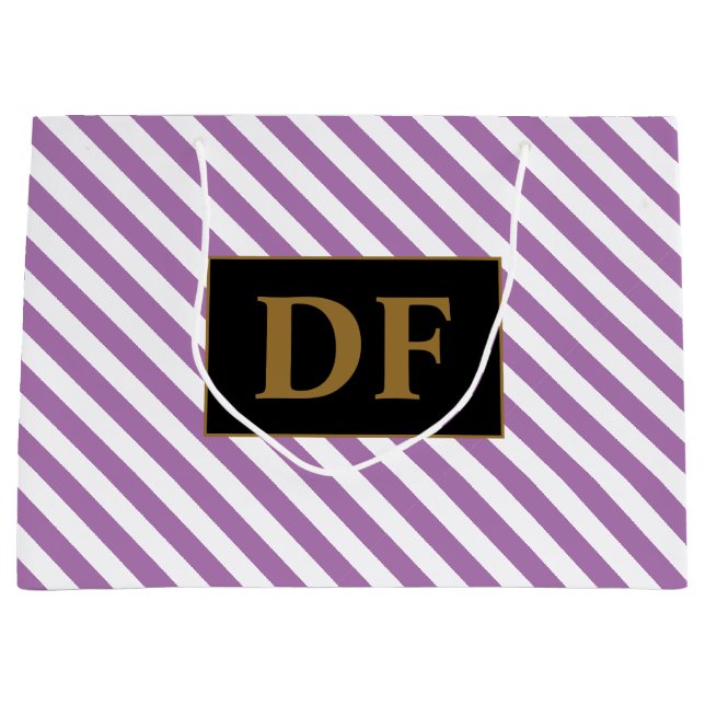 Sacola Para Presentes Grande Iniciais Personalizados - Linhas Roxas/Brancas (Frente)