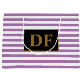 Sacola Para Presentes Grande Iniciais Personalizados - Linhas Roxas/Brancas
