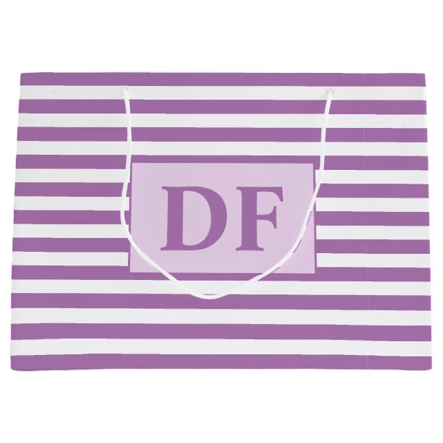 Sacola Para Presentes Grande Iniciais Personalizados - Linhas Roxas/Brancas (Frente)