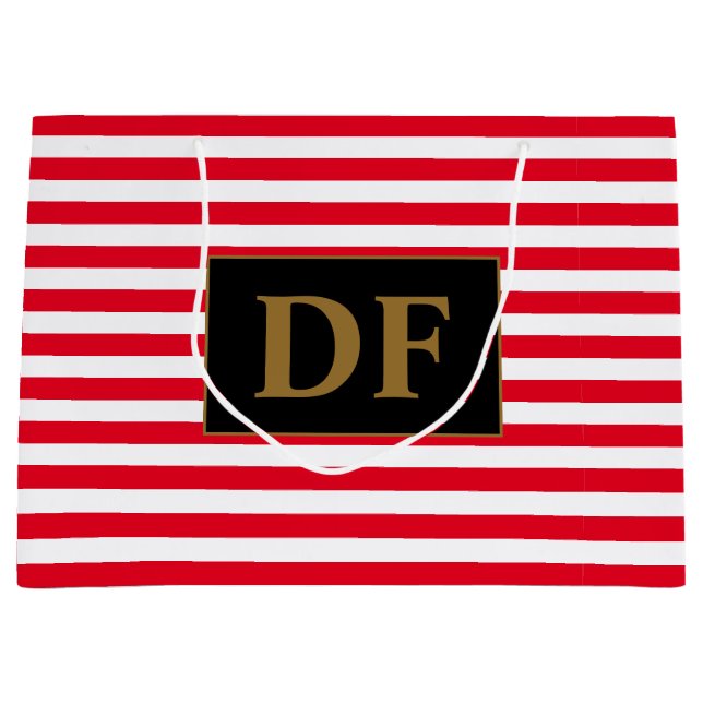 Sacola Para Presentes Grande Iniciais Personalizados - Linhas Vermelhas/Brancas (Frente)