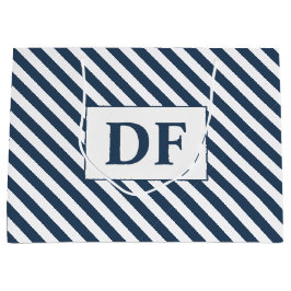 Sacola Para Presentes Grande Iniciais Personalizados - Listras Azuis/Brancas