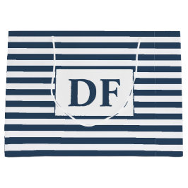 Sacola Para Presentes Grande Iniciais Personalizados - Listras Azuis/Brancas