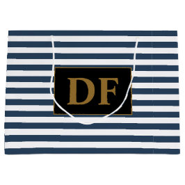 Sacola Para Presentes Grande Iniciais Personalizados - Listras Azuis/Brancas