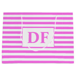 Sacola Para Presentes Grande Iniciais Personalizados - Listras Rosa/Branca