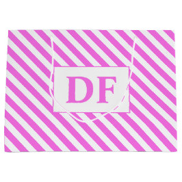 Sacola Para Presentes Grande Iniciais Personalizados - Listras Rosa/Branca