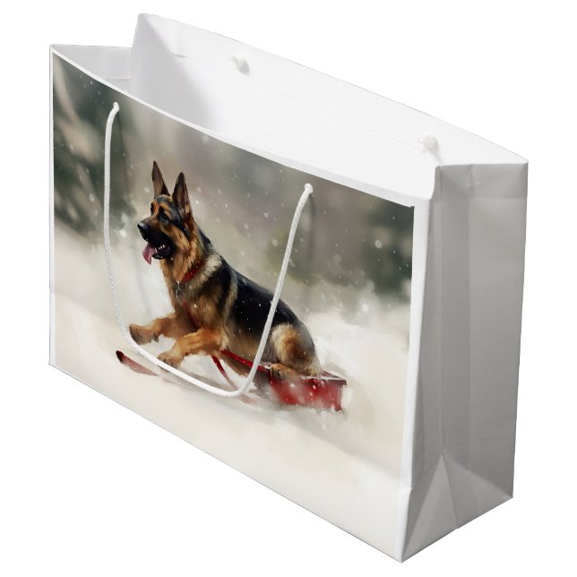 Sacola Para Presentes Grande Inverno de german shepherd Natal (Frente inclinada)