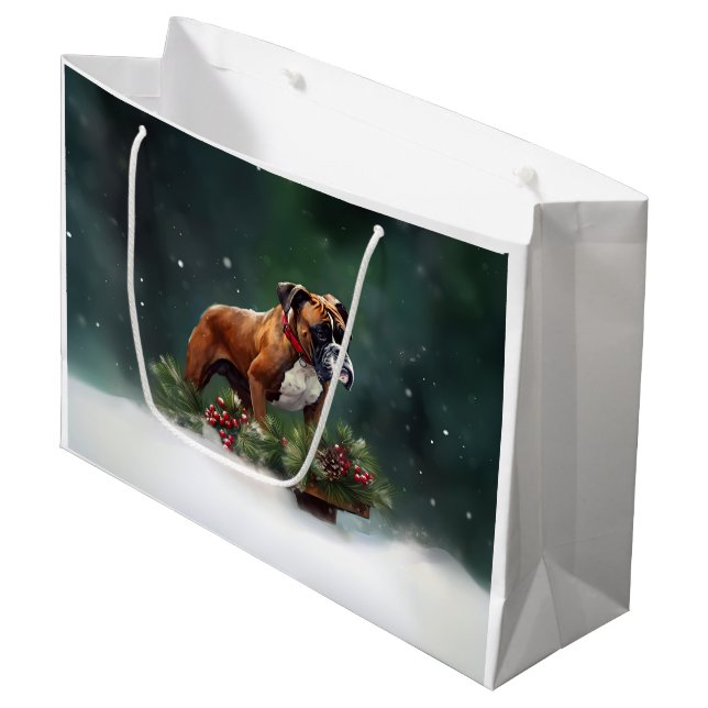Sacola Para Presentes Grande Inverno de neve de Natal Boxer (Frente inclinada)