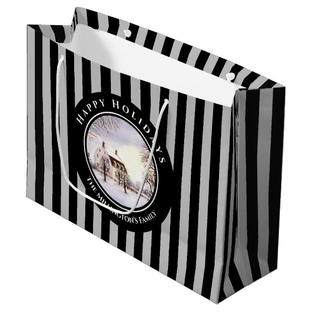 Sacola Para Presentes Grande Inverno no Círculo da Cinza Negra de Natal em Nova (Frente inclinada)