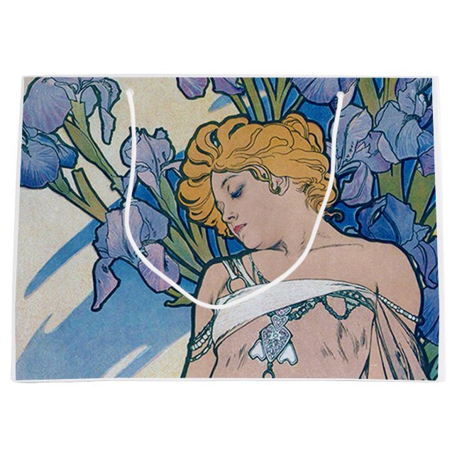 Sacola Para Presentes Grande Íris (Quatro Flores), Alphonse Mucha (Frente)