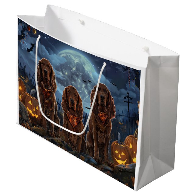 Sacola Para Presentes Grande Irish Red Setter Halloween Spooky (Frente inclinada)