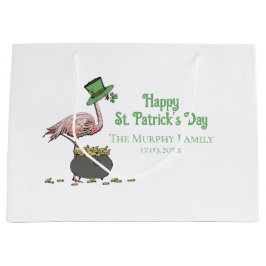 Sacola Para Presentes Grande Irish Shamrock Flamingo St. Patrick’s Day Party