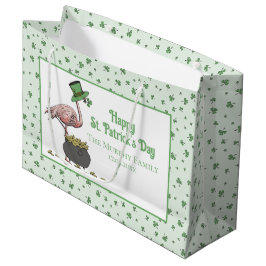 Sacola Para Presentes Grande Irish Shamrock Pink Flamingo St Patricks Day