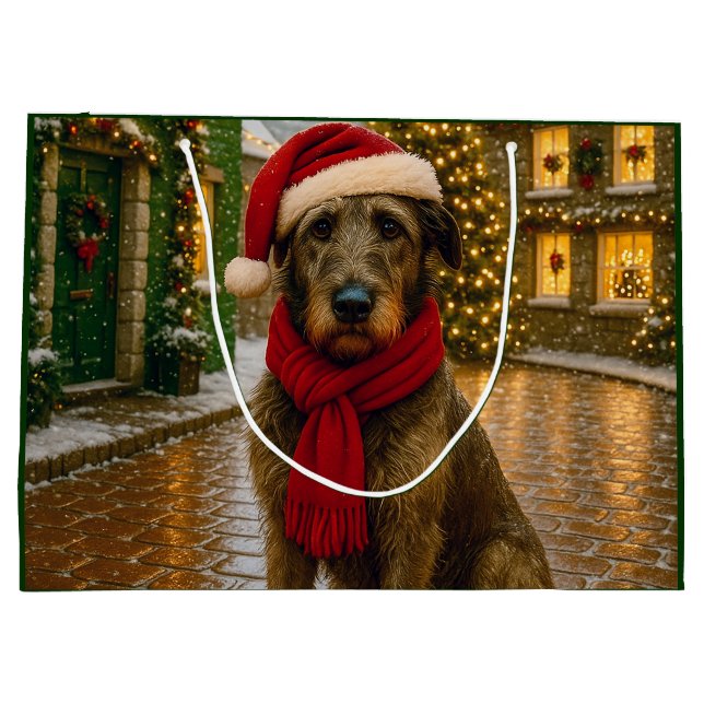 Sacola Para Presentes Grande Irish Wolfhound Holiday  (Verso)
