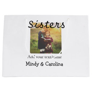 Sacola Para Presentes Grande Irmãs besties BFF adiciona nome de foto família