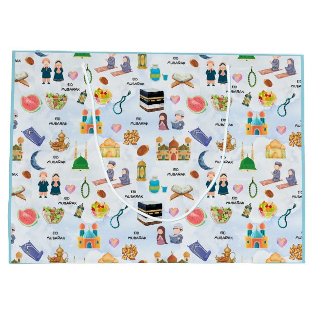 Sacola Para Presentes Grande Islamic Gift Bags | Eid Mubarak Muslim Boy Present (Verso)