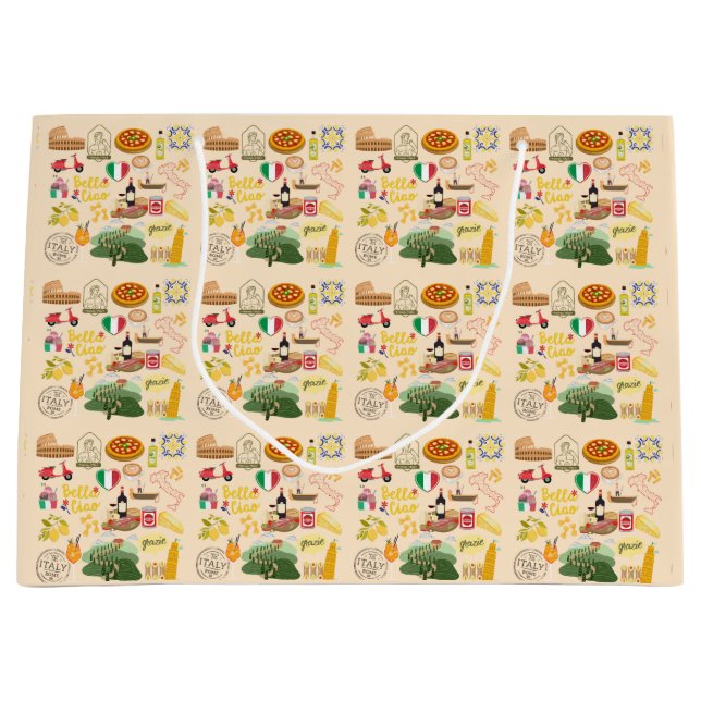 Sacola Para Presentes Grande Itália - Símbolos Viagem Amantes (Frente)