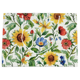 Sacola Para Presentes Grande Italian Blue Red Yellow Sunflowers Floral Birthday