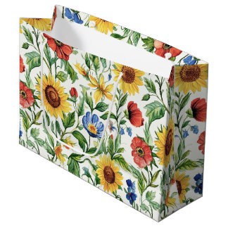 Sacola Para Presentes Grande Italian Blue Red Yellow Sunflowers Floral Birthday