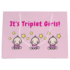 Sacola Para Presentes Grande It's Triplet Girls!, Triplet Babies Gift Wrap,