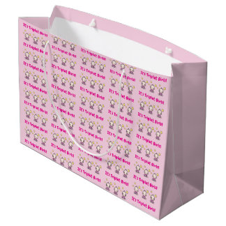 Sacola Para Presentes Grande It's Triplet Girls!, Triplet Babies Gift Wrap,