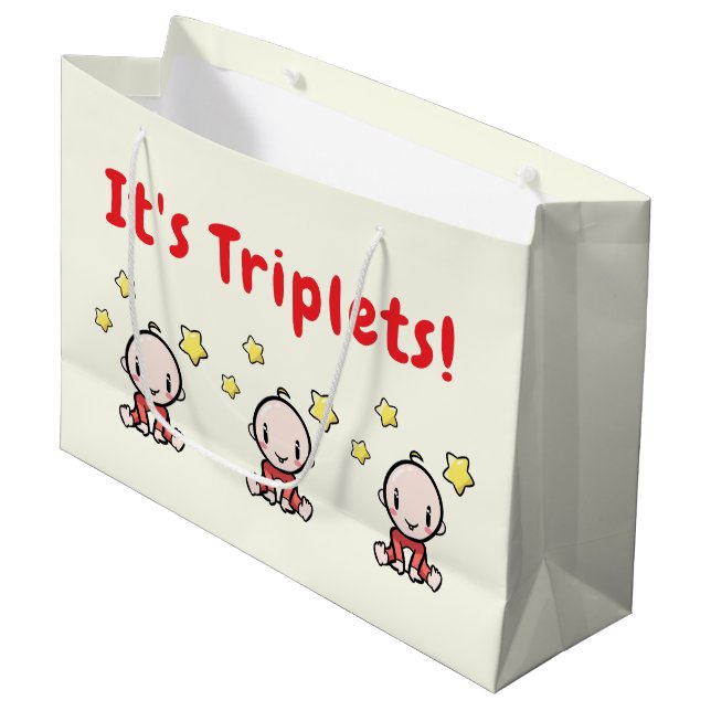 Sacola Para Presentes Grande It's Triplets!, Triplet Babies Gift Wrap, Neutral (Frente inclinada)