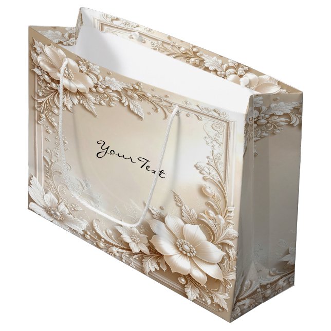 Sacola Para Presentes Grande Ivory Flowers Gift Bag (Frente inclinada)