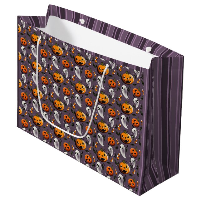 Sacola Para Presentes Grande Jack-o-Ghost Roxo (Frente inclinada)