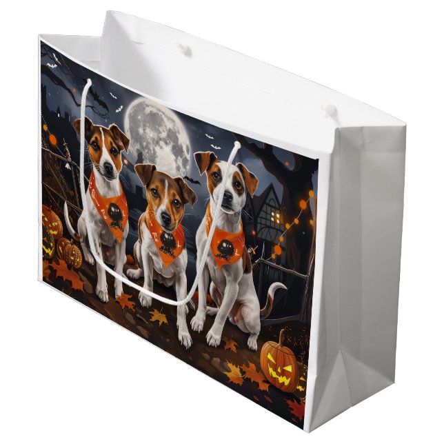 Sacola Para Presentes Grande Jack Russell Halloween Spooky (Frente inclinada)