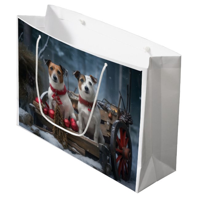 Sacola Para Presentes Grande Jack Russell Snowy Sleigh Decência de Natal (Frente inclinada)