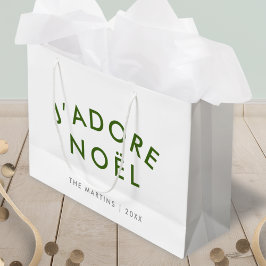 Sacola Para Presentes Grande J'adore Noel | White Verde Minimalista de Natal